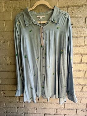 Jane and Delancey Light Blue Embroidered Button-Up Blouse NWT Sz 3X